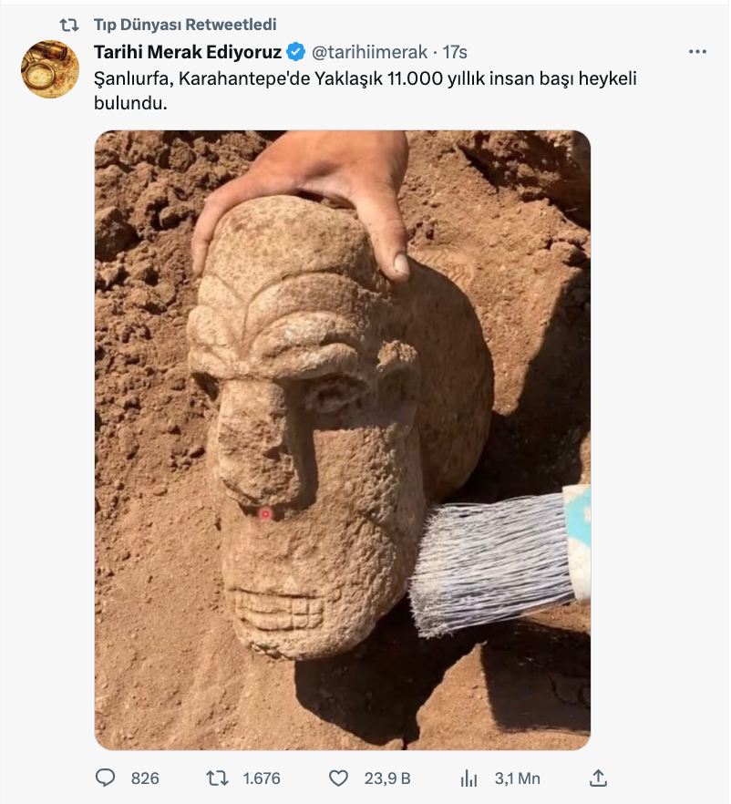 sanliurfa karahantepe de 11.000 yillik insan basi heykeli bulundu